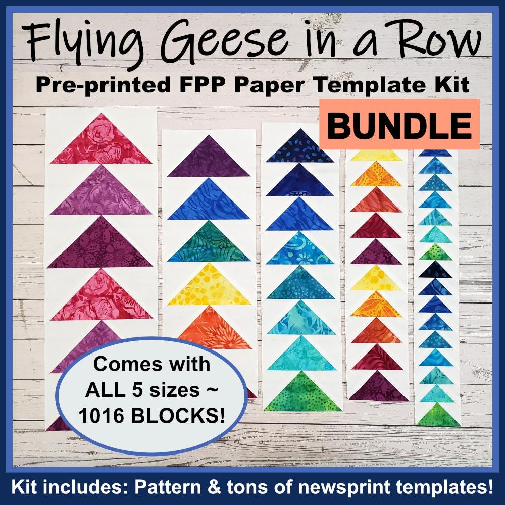 Flying Geese in a Row Bundle: Pre-Printed FPP Templates