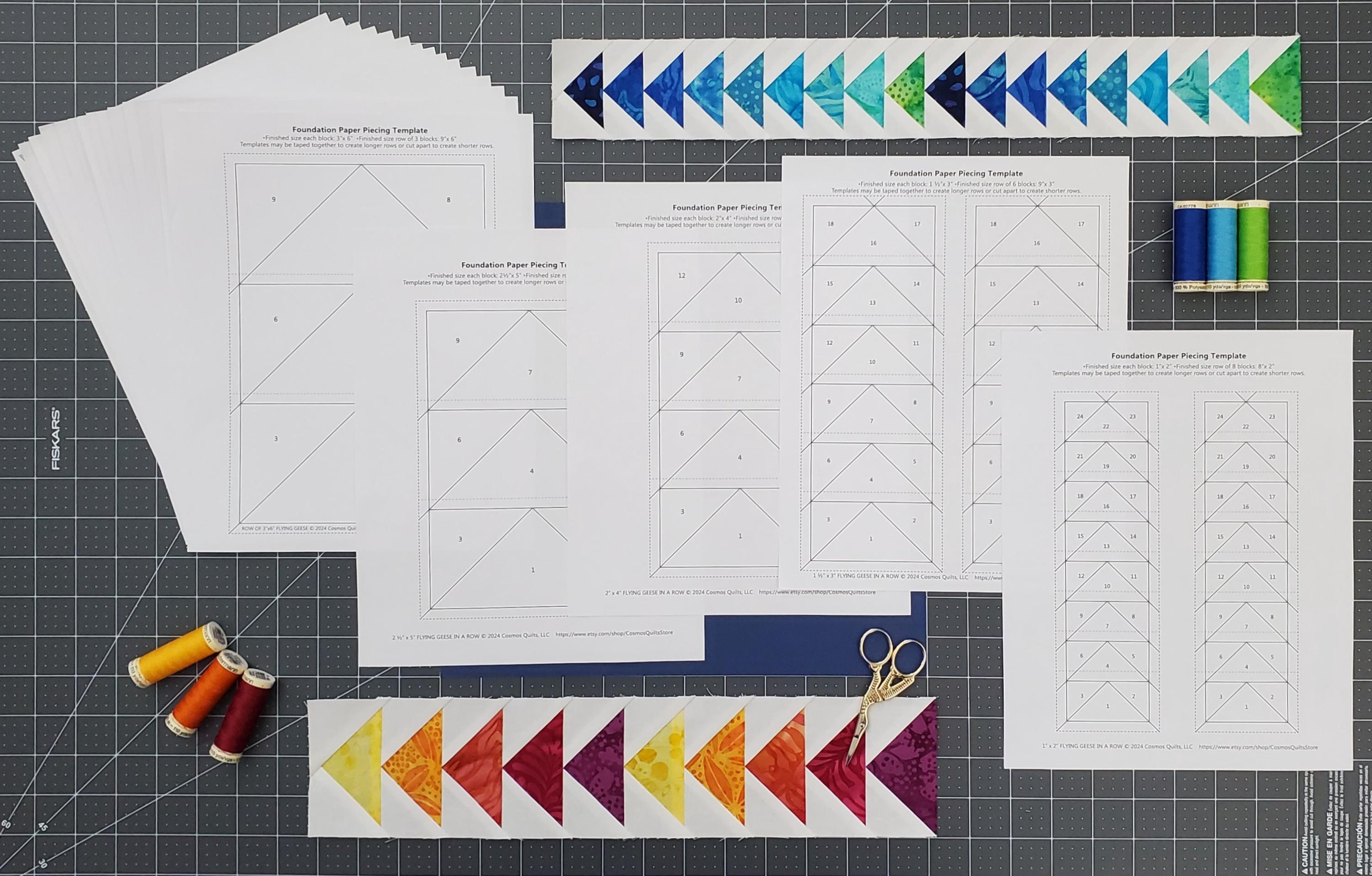 Flying Geese in a Row: Pre-Printed FPP Templates