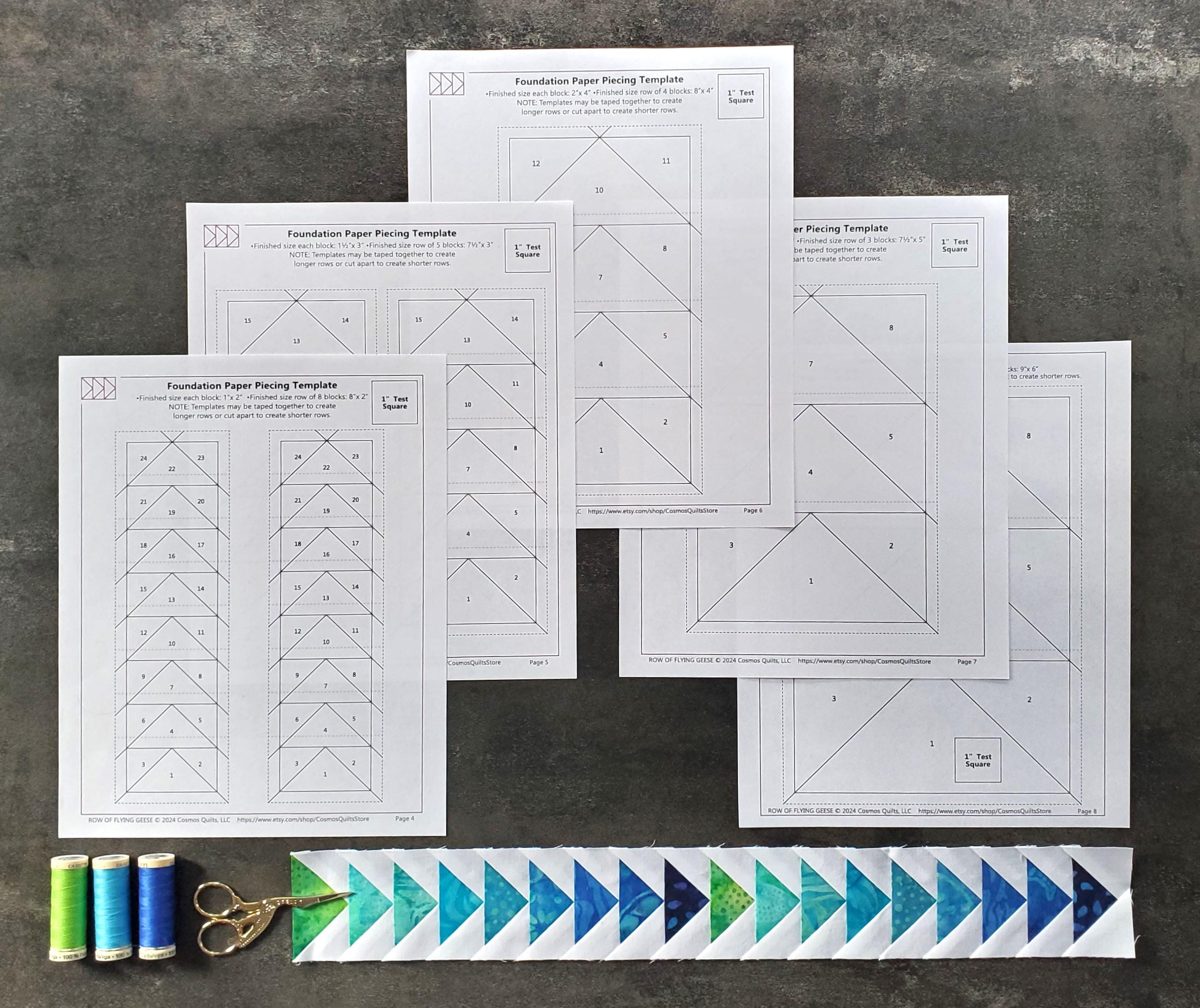 Flying Geese in a Row: PDF FPP Templates