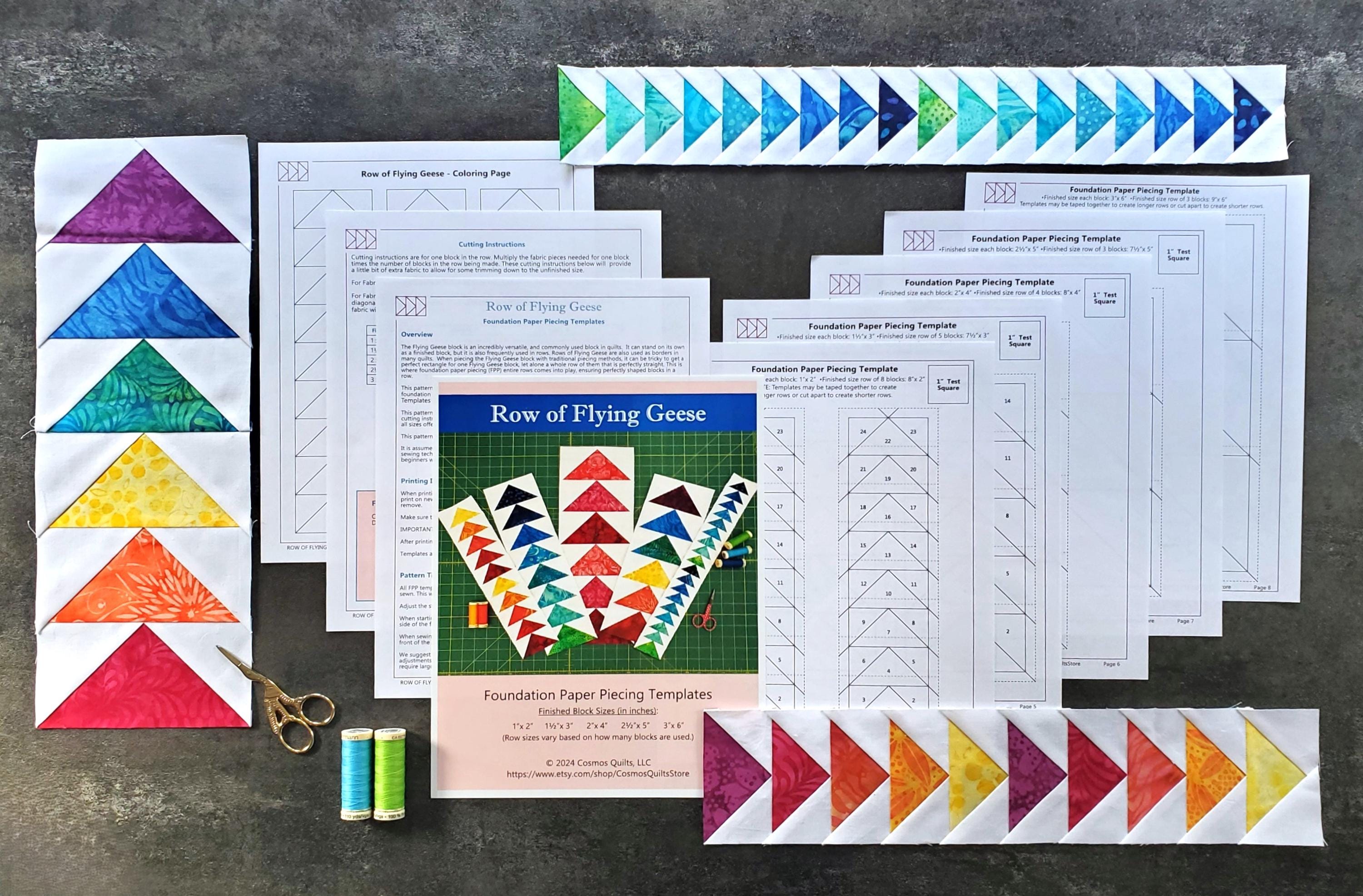 Flying Geese in a Row Bundle: Pre-Printed FPP Templates