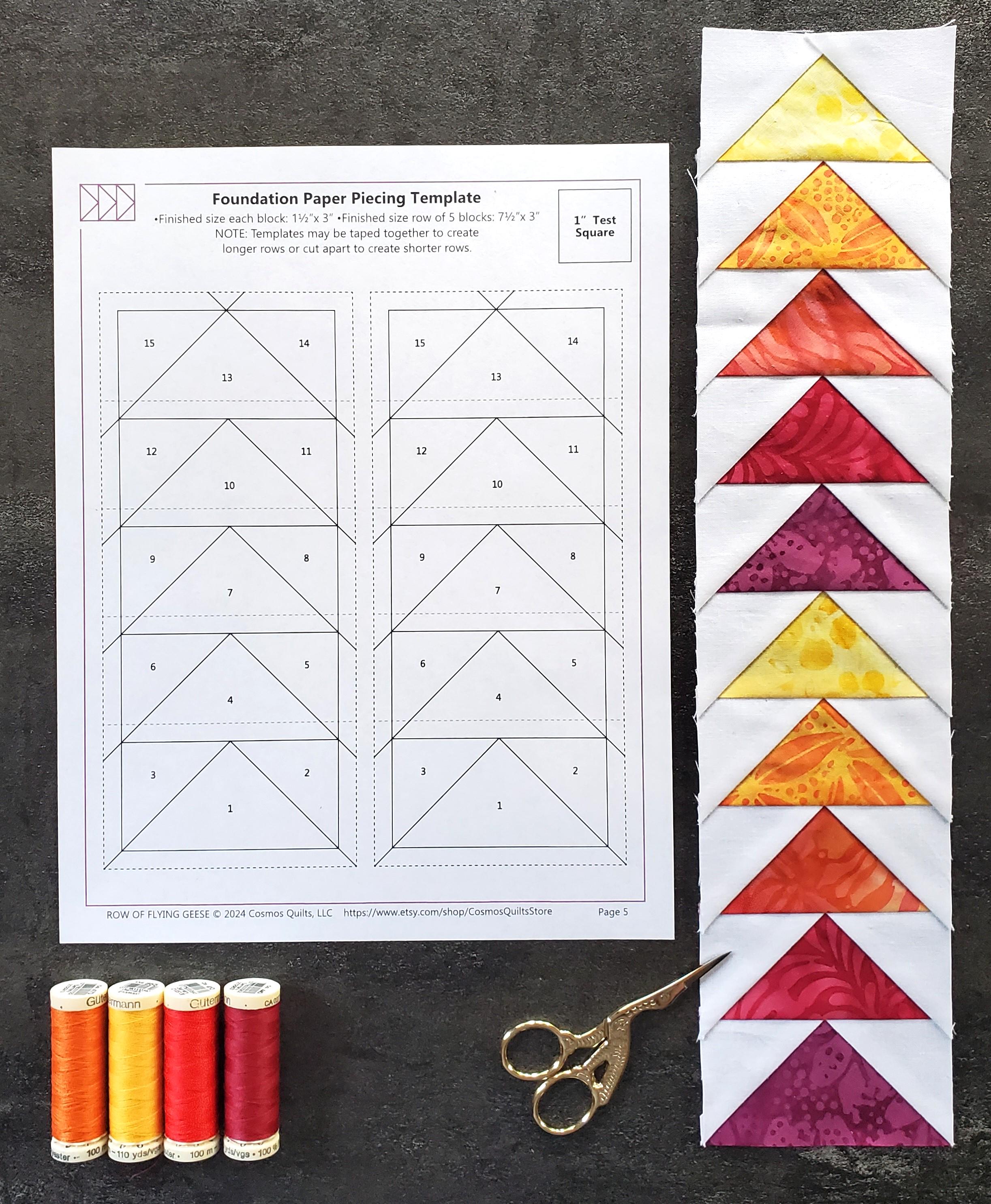 Flying Geese in a Row Bundle: Pre-Printed FPP Templates