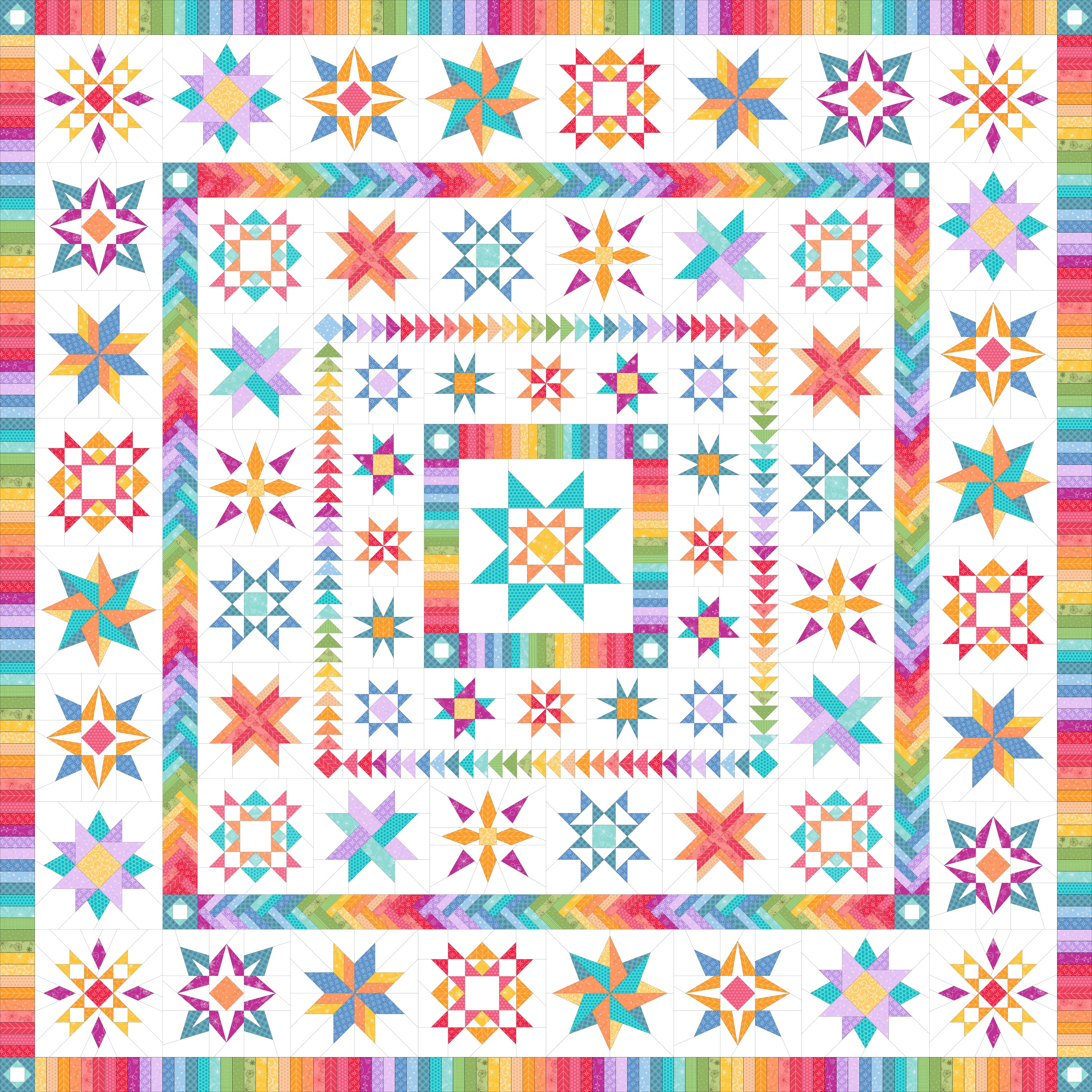 Cosmos Stars Quilt Pattern: Pre-Printed Pattern and FPP Templates