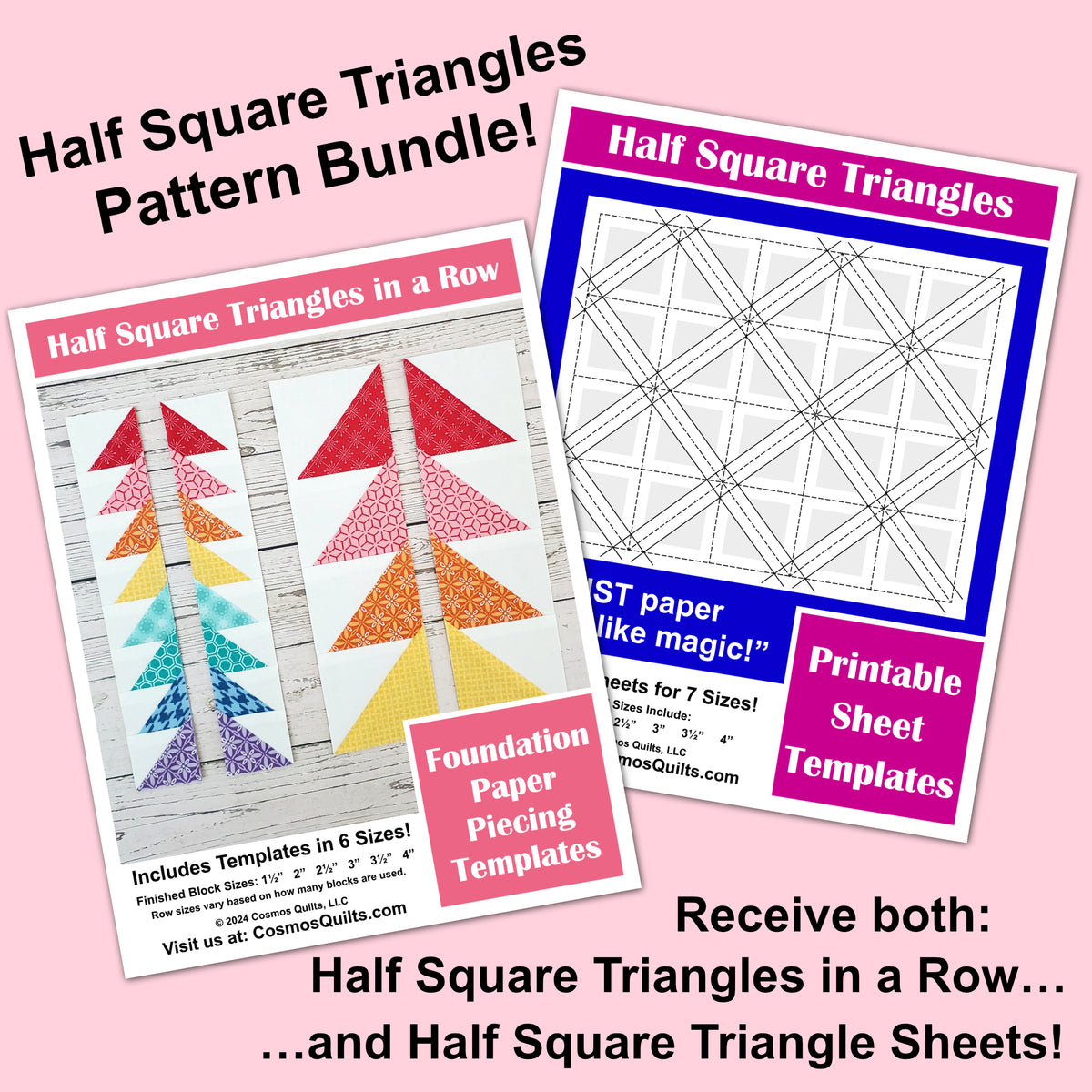 Half Square Triangles Pattern Bundle: PDF FPP Quilt Templates