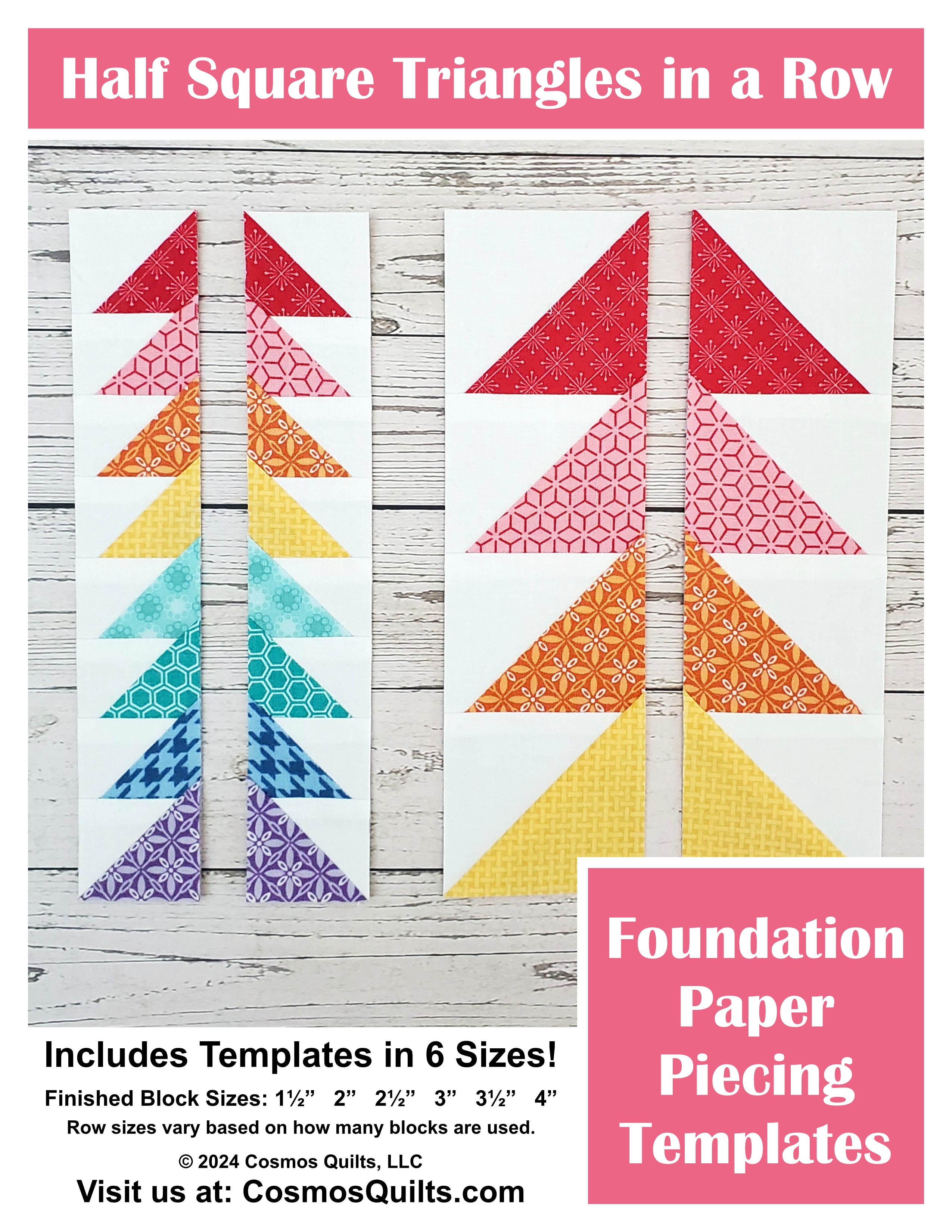 Half Square Triangles (HSTs) in a Row: PDF FPP Templates