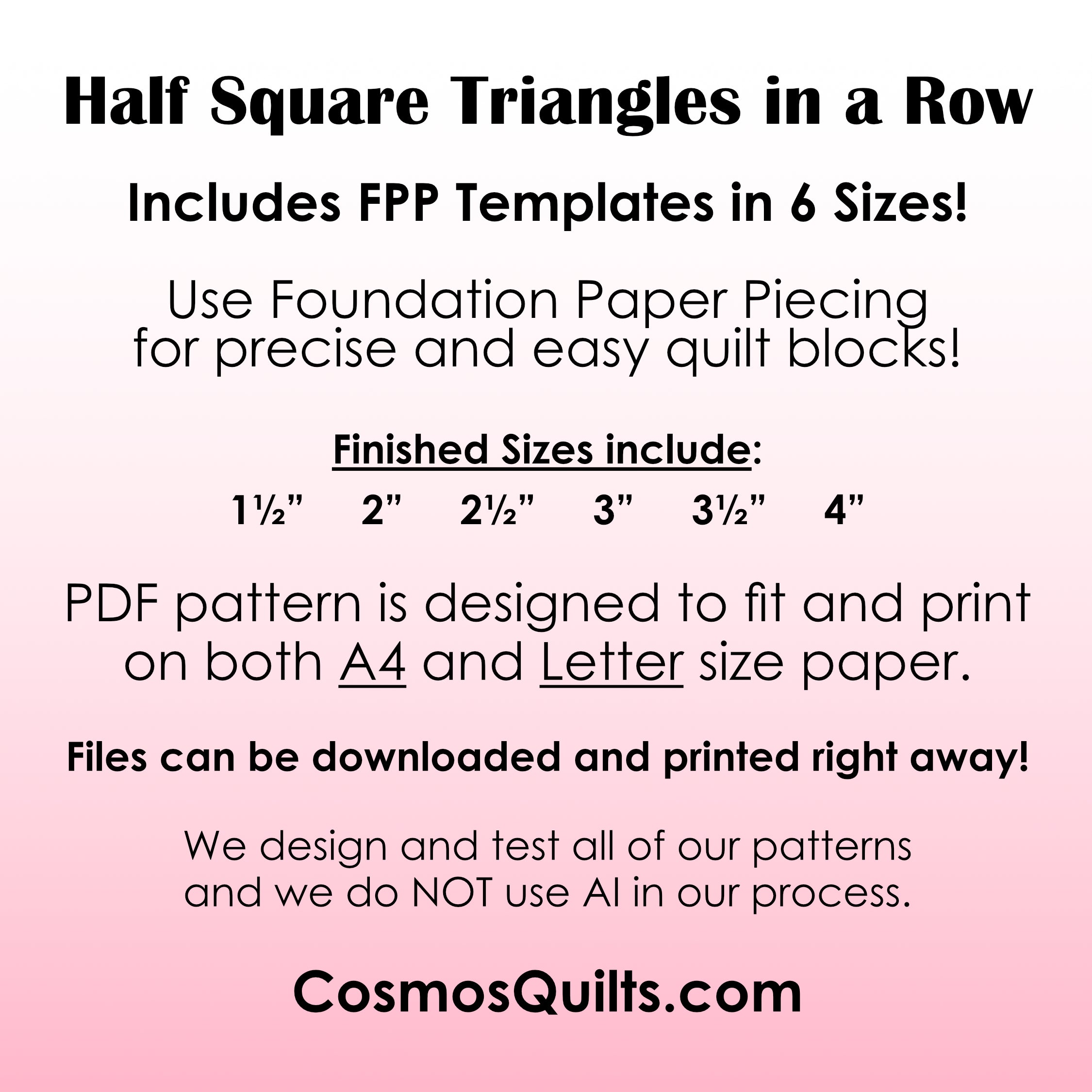 Half Square Triangles (HSTs) in a Row: PDF FPP Templates