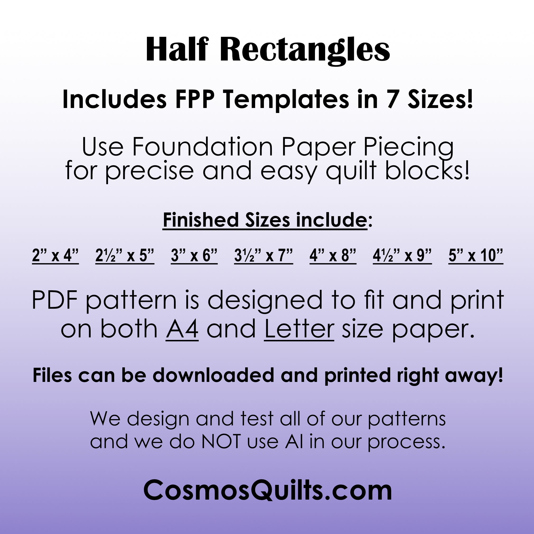 Half Rectangle Triangle (HRT) Blocks: PDF FPP Templates