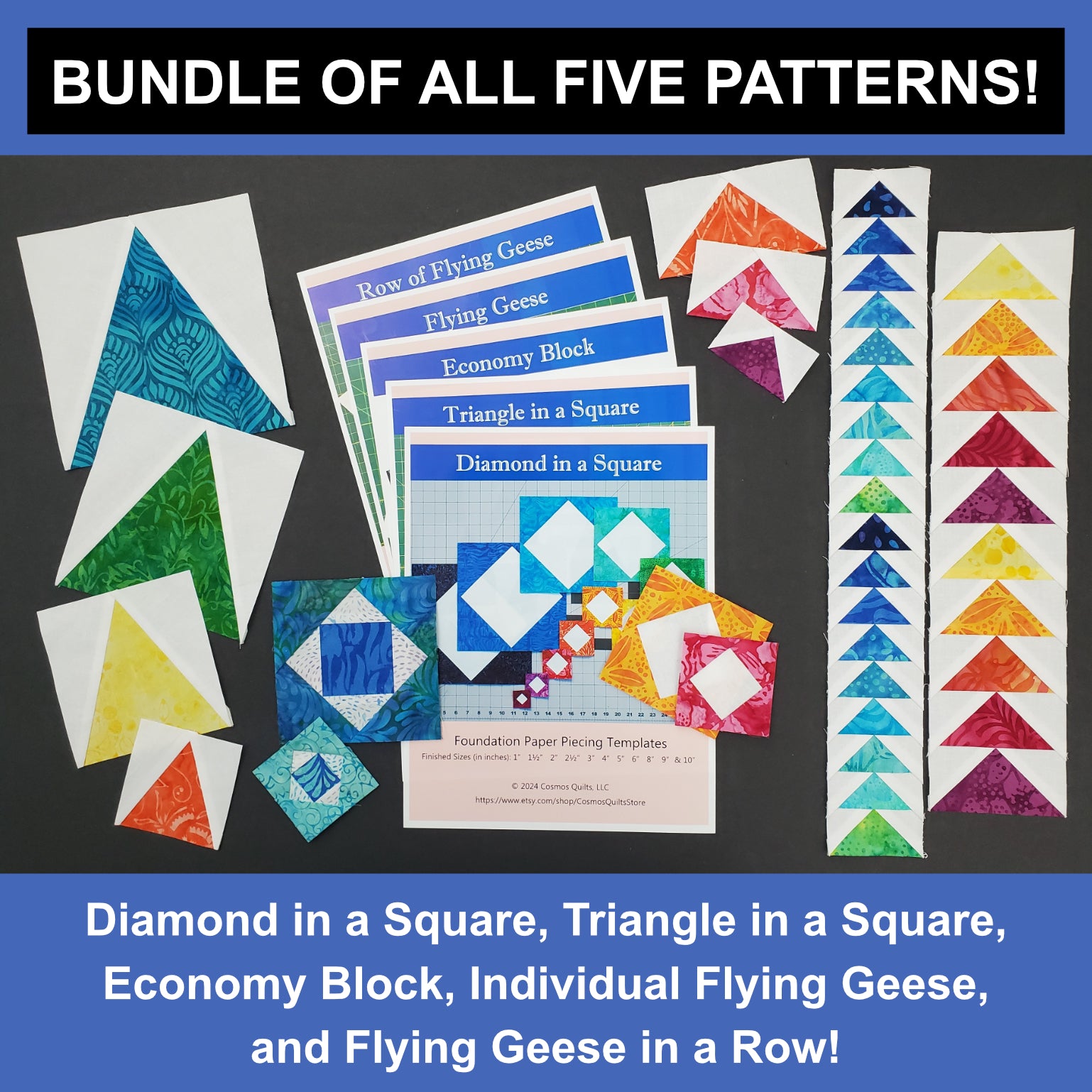 FPP Template Bundle - Includes 5 Patterns: PDF Quilt FPP Templates