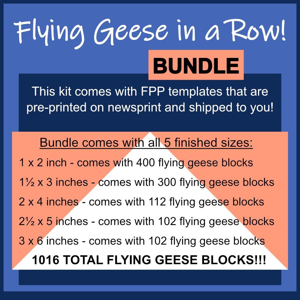 Flying Geese in a Row Bundle: Pre-Printed FPP Templates