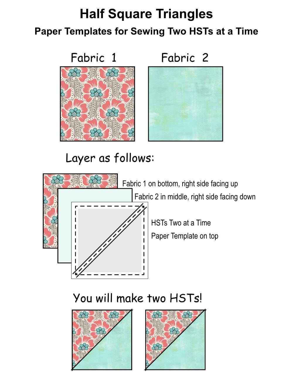 Half Square Triangles (HSTs) 2 at a Time: PDF Templates