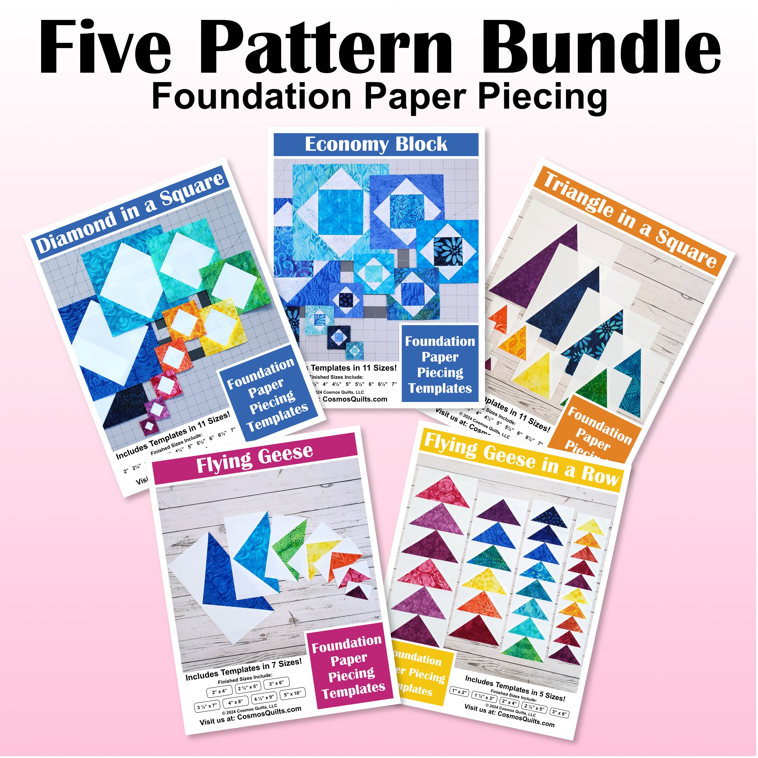 FPP Template Bundle - Includes 5 Patterns: PDF Quilt FPP Templates