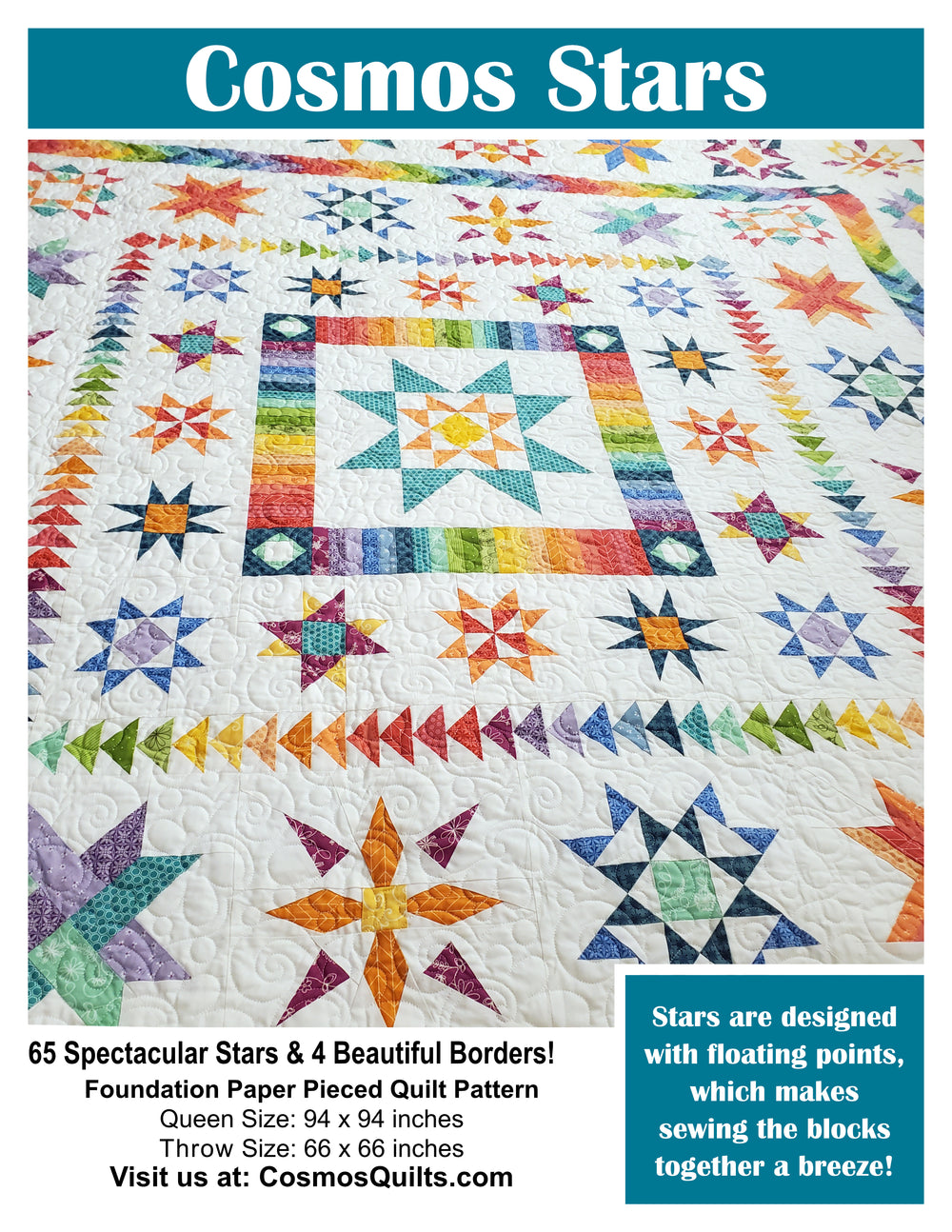 Cosmos Stars Quilt Pattern: Pre-Printed Pattern and FPP Templates