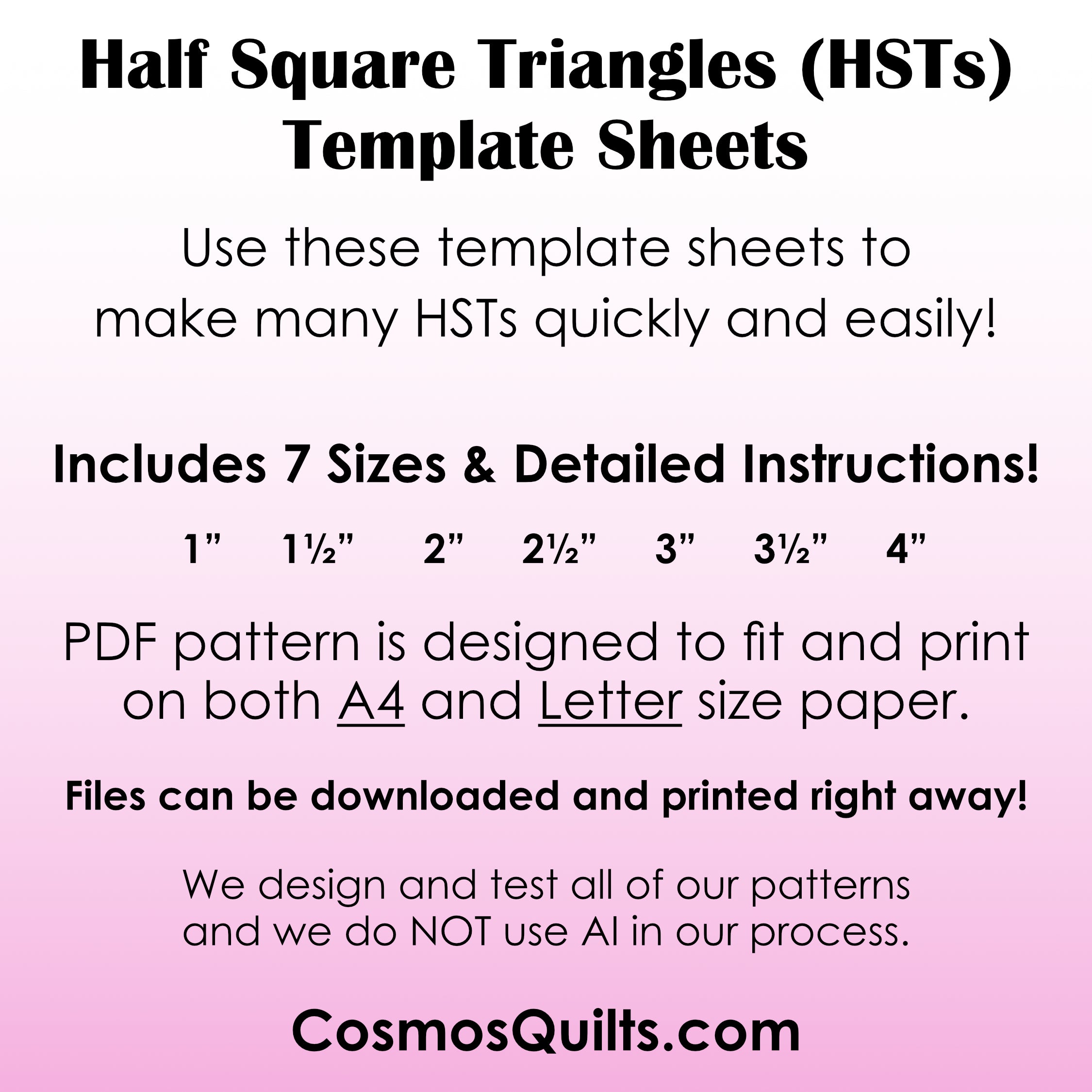 Half Square Triangles (HSTs) on a Sheet: PDF Templates