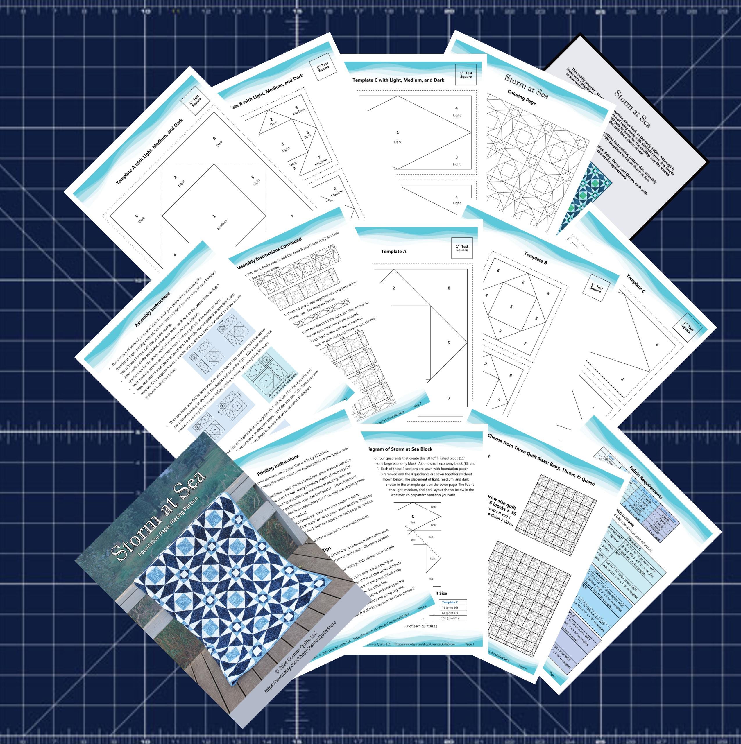 Storm at Sea: PDF Quilt Pattern and FPP Templates