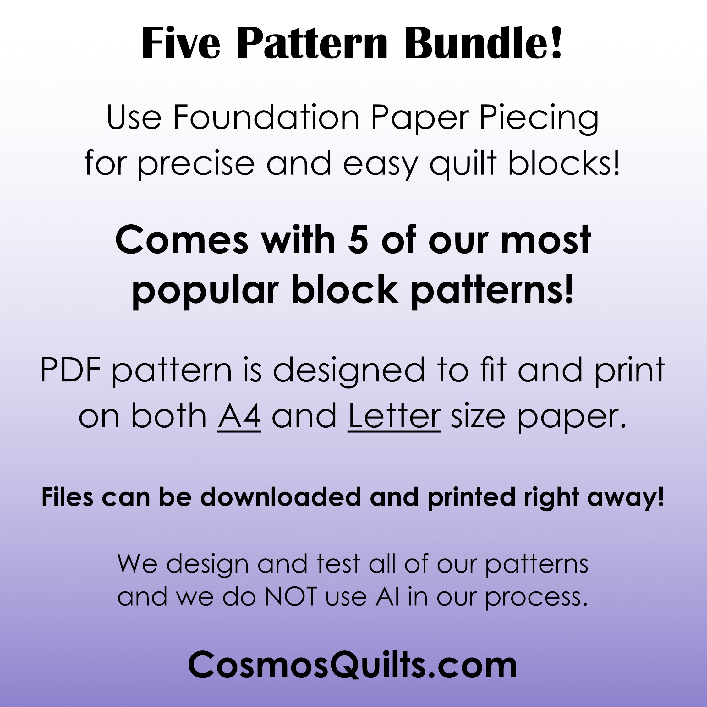 FPP Template Bundle - Includes 5 Patterns: PDF Quilt FPP Templates