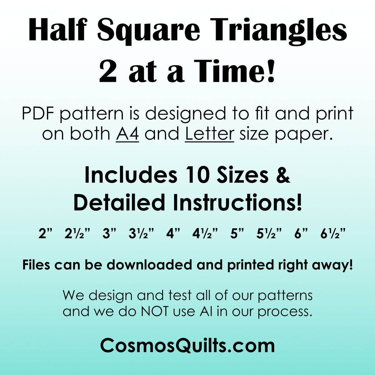 Half Square Triangles (HSTs) 2 at a Time: PDF Templates
