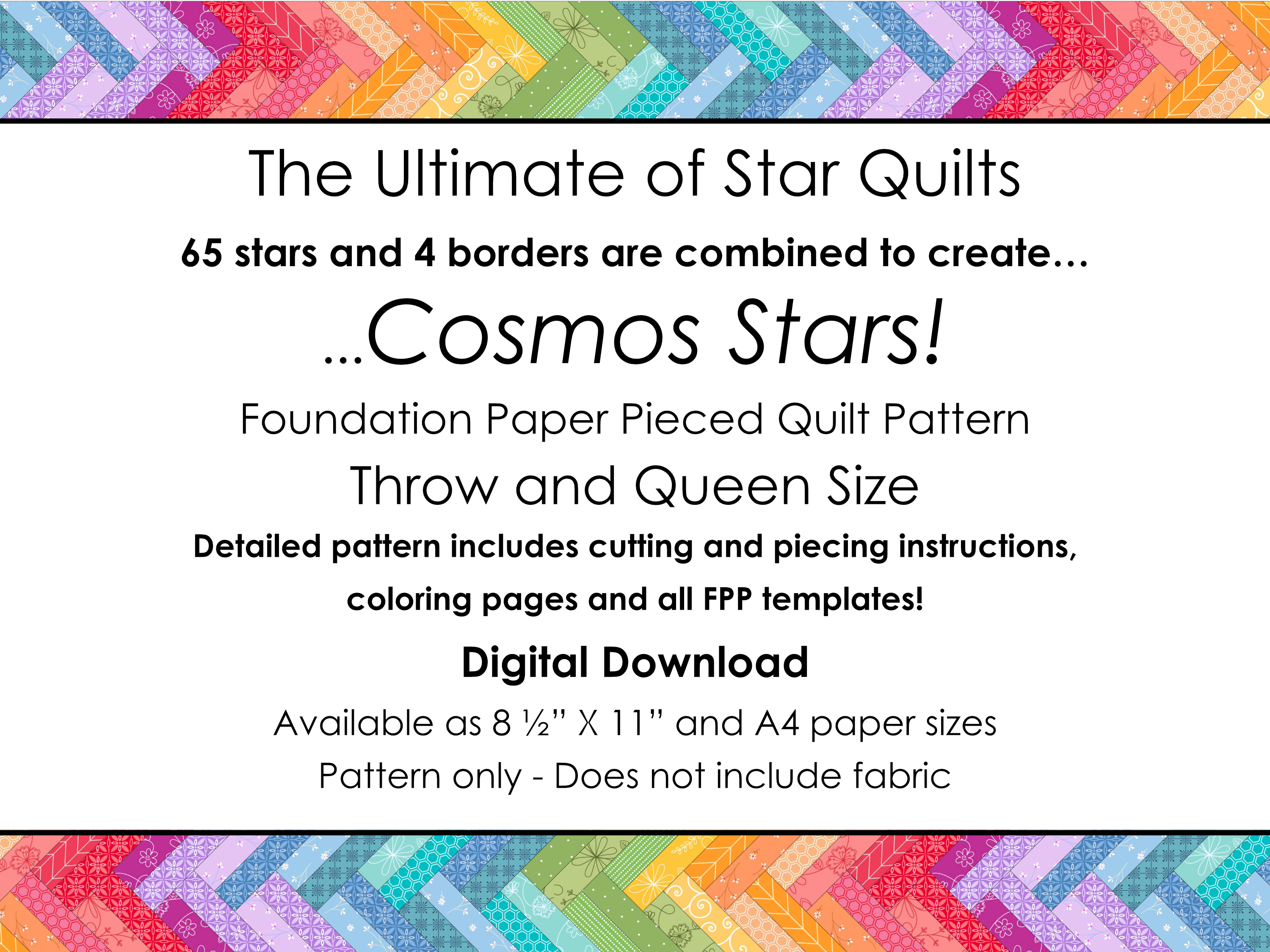 Cosmos Stars Quilt Pattern: PDF FPP Pattern and Templates
