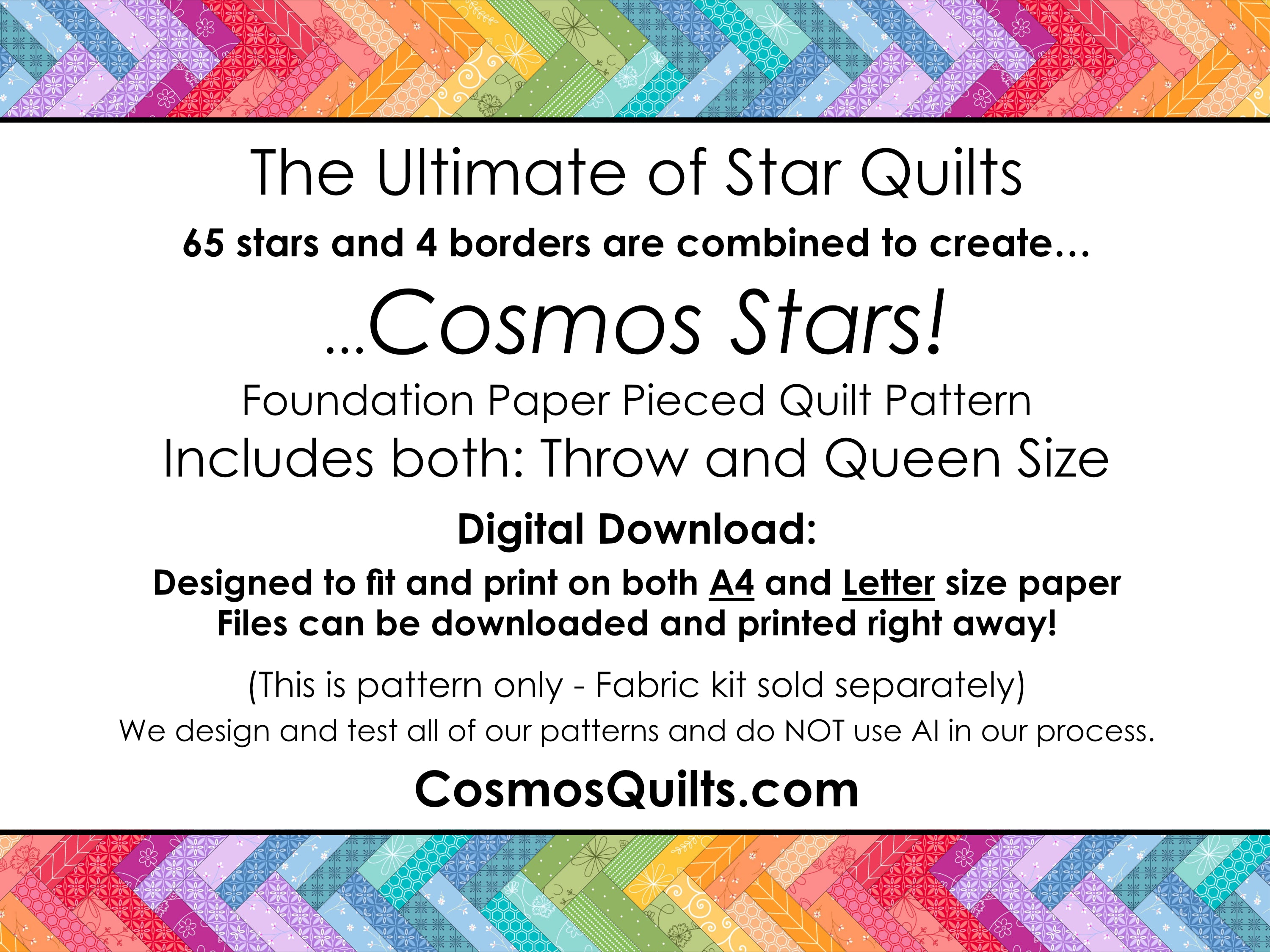 Cosmos Stars Quilt Pattern: PDF FPP Pattern and Templates