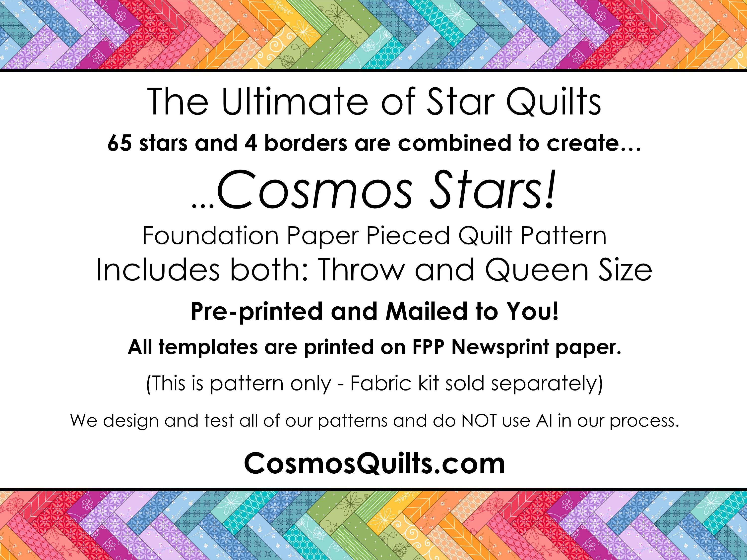 Cosmos Stars Quilt Pattern: Pre-Printed Pattern and FPP Templates